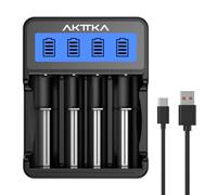 AKTTKA Caricatore di Batterie 18650 Intelligente 4 Scomparti - Indicatore LCD, Ingresso Type-C/Micro-USB, Compatibile con Batterie Li-ion da 3,7V (18650/21700) e Batterie NiMH da 1,2V (AA/AAA/C)
