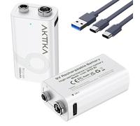 AKTTKA Confezione da 2 Batterie al Litio Ricaricabili 9V da 1000mAh, con Cavo di Ricarica Type-C - Ideali per Dispositivi di Precisione come Multimetri Portatili, Rilevatori di Metalli e Tester di Cav