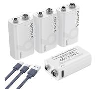 AKTTKA Confezione da 4 Batterie al Litio Ricaricabili 9V da 1000mAh, con Cavo di Ricarica Type-C, Ideali per Dispositivi di Precisione come Multimetri Portatili, Rilevatori di Metalli e Tester di Cavi