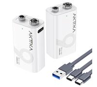 AKTTKA Pack da 2 Batterie al Litio Ricaricabili 9V da 1350mAh, con C Transparent