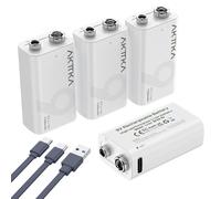 AKTTKA Pack da 4 Batterie al Litio Ricaricabili 9V da 1350mAh, con Cavo di Ricarica Type-C, Ideali per Dispositivi di Precisione come Multimetri Portatili, Rilevatori di Metalli e Tester di Cavi