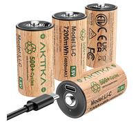 AKTTKA Set da 4 Batterie C / LR14 Ricaricabili - 7200 mWh, 1,5 V al Litio con Ca
