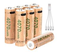 AKTTKA Set di 8 batterie al litio AA da 4070 mWh, 1,5 V, con cavo di ricarica USB-C 5V/2A da 1 a 4, potenti prestazioni per controller di gioco, serrature intelligenti, telecamere di sorveglianza
