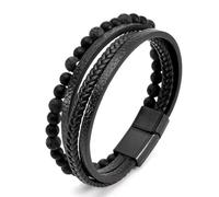 Aktully Vulcanicx, braccialetto con perline in pietra naturale, braccialetto per il benessere e il sollievo della menopausa, braccialetto di perline in pelle nera, regalo per donne e uomini, 7.8in