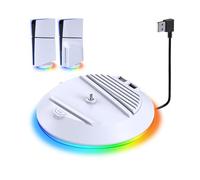 AKUMA Cyber A03 Support Vertical pour Playstation 5 Slim Disc et Playstation 5 Slim Digital Avec lumière RVB et 2 Ports USB pour Charger Les manettes - Blanc