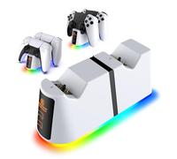 AKUMA Cyber V01 - Stazione di ricarica per controller PS5 - Caricatore controller PS5 DualSense & DualSense Edge - Ricarica rapida e 10 modalità di luce RGB - Bianco