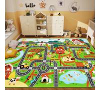 AKUNRUG Tappeto per auto per bambini, 150 x 100 cm, vita agricola, traffico stradale per camera dei giochi, tappeto per auto per bambini e bambini
