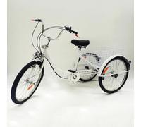 Akuoyiexemye 24 pollici triciclo per adulti Cruise Bike in acciaio ad alto tenore di carbonio con luce e cestino della spesa, 3 ruote bici da città, 6 marce, portata 120 kg, per città e strade