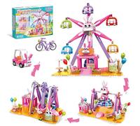 AKWME Friends - Set di blocchi da costruzione rosa con ruota panoramica per ragazze, kit 3 in 1 per parco divertimenti compatibile con LEGO Friends, regalo di costruzione creativa per bambini dai 6 ai