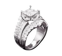 akwuiopt Placcato Oro Quadrato Zirconia Tre In Un Matrimonio Fidanzamento Anello Promessa Per Le Donne Anello Scoreggia, D, Zinco, Nessuna pietra preziosa