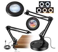 Akynite 12 lenti con luce e supporto, adattatore 2 A, 5 colori, 9 colori luminosi, 2 in 1, lampada da tavolo a LED, con luce per artigianato e hobby, ricamo, 1 set