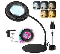 Akynite 12X Lente Ingrandimento con Luce da Tavolo, 2A Adattatore incluso, 5 Modalità Colore 9 Luminosità, Lente da Tavolo con Luce per Lavori di Precisione Ricamo Modellismo Unghie, Base Stabile