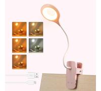 Akynite 3W Luz Lectura Rosa Recargable sin Cable, Cargo Tipo C, 5 Colores y 5 Brillo, 28 LED Lámpara de Cama con Pinza, Luz Escritorio Táctil con Pilas, Luz Libro Portátil para Leer, Luz Pinza
