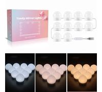 Akynite Luci da Specchio 10 Lampadine Stile Hollywood, Filo Perfettamente Nascosti, 3 Colori e 10 Intensità Regolabile, Lampadina Specchio Trucco Adesive, Make Up Luci a LED per Cornice Specchio