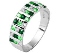 Akzent Anello in argento 925 da donna, misura 62, con zirconi bianchi e verdi, rodiato, anello di fidanzamento, 100% impermeabile e delicato sulla pelle