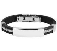 Akzent - Bracciale da Uomo in caucciù e acciaio inox nero argento