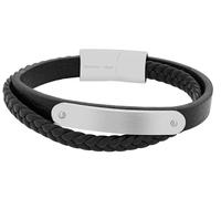 Akzent Bracciale da uomo in pelle, nero, lunghezza 21,5 cm, chiusura magnetica in acciaio inox, 100% impermeabile e delicato sulla pelle, bracciale unisex