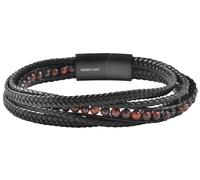 Akzent Bracciale da uomo in pelle, nero, lunghezza 21 cm, chiusura magnetica in acciaio inox, 100% impermeabile e delicato sulla pelle, bracciale unisex