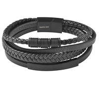 Akzent Bracciale da uomo in pelle, nero, lunghezza 23 cm, chiusura magnetica in acciaio inox, 100% impermeabile e delicato sulla pelle, bracciale unisex