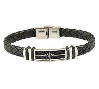 Akzent Bracciale da uomo in similpelle di colore nero, lunghezza 19 cm, chiusura a gancio in acciaio inox, 100% impermeabile e delicato sulla pelle, bracciale unisex