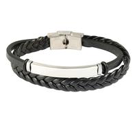 Akzent Bracciale da uomo in similpelle di colore nero, lunghezza 21 cm, chiusura a gancio in acciaio inox, 100% impermeabile e delicato sulla pelle, bracciale unisex