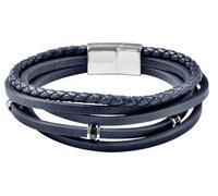 Akzent Bracciale unisex in pelle blu scuro, lunghezza 21 cm, chiusura magnetica in acciaio inox, 100% impermeabile e delicato sulla pelle, bracciale unisex