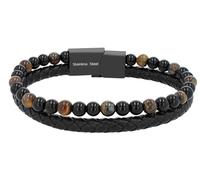 Akzent Bracciale unisex in pelle, nero, lunghezza 21,5 cm, chiusura magnetica in acciaio inox, 100% impermeabile e delicato sulla pelle, bracciale unisex