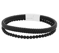 Akzent Bracciale unisex in pelle, nero, lunghezza 21,5 cm, chiusura magnetica in acciaio inox, 100% impermeabile e delicato sulla pelle, bracciale unisex