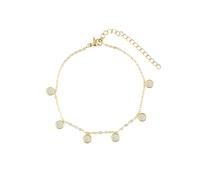 Akzent Cavigliera da donna in acciaio inox 19+5 cm regolabile - Cavigliera "Dar" con 6 ciondoli in madreperla, catena a ancora, argento o oro