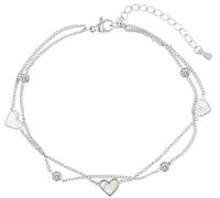 Akzent Cavigliera da donna in acciaio inox, 2 file, 21,5 + 5 cm, regolabile, cavigliera con ciondolo a forma di cuore in madreperla e elementi simili rotondi