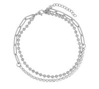 Akzent Cavigliera da donna in acciaio inox, 2 file, 23 + 5 cm, regolabile, cavigliera con catena a sfere e pietre similistiche, design moderno