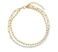 Akzent Cavigliera da donna in acciaio inox, 2 file, 23 + 5 cm, regolabile, cavigliera con catena a sfere e pietre similistiche, design moderno ed elegante