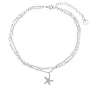Akzent Cavigliera da donna in acciaio inox, 2 file, 24 + 5 cm, regolabile, cavigliera con pietre similiche e ciondolo a forma di albero della vita o stella marina