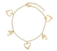 Akzent Cavigliera da donna in acciaio inox, 23 + 5 cm, regolabile - Cavigliera "Joliette" con ciondolo a forma di cuore e delfino, argento o oro