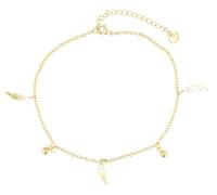 Akzent Cavigliera da donna in acciaio inox, 24 + 5 cm, regolabile - Cavigliera "Nyrobi" con ciondolo a forma di piuma e sfera, argento o oro