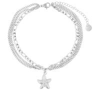 Akzent Cavigliera da donna in acciaio inox 3 file, regolabile 21 + 5 cm, cavigliera con ciondolo a forma di stella marina, modello marittimo