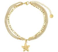 Akzent Cavigliera da donna in acciaio inox 3 file, regolabile 21 + 5 cm, cavigliera con ciondolo a forma di stella marina, stile marittimo