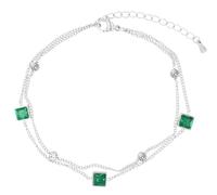 Akzent Cavigliera da donna in acciaio inox a 2 file, regolabile 21,5 + 5 cm, cavigliera "Allara" con pietre similiche verdi e bianche, anallergiche