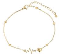 Akzent Cavigliera da donna in acciaio inox placcato oro ionico 21 cm - Cavigliera "Briar" con cuore e ciondolo battito cardiaco romantico