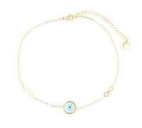 Akzent Cavigliera da donna in acciaio inox regolabile 24 + 5 cm - Cavigliera "Wenna" con occhio Nazar e ciondolo Infinity, argento o oro, madreperla