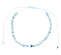 Akzent Cavigliera da donna in tessuto regolabile - Cavigliera con perle artificiali e occhio nazaro, elementi in acciaio inox, flessibile adattabile
