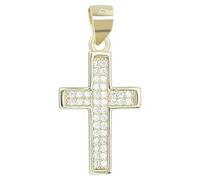 Akzent Ciondolo a forma di croce placcato oro da donna, in argento 925, 20 mm, 100% impermeabile e delicato sulla pelle