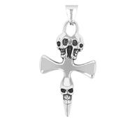 Akzent Ciondolo in acciaio inox color argento, per uomo, ciondolo a forma di croce con ciondolo a forma di teschio, larghezza 1,5 cm, chiusura con occhielli, ciondolo senza collana, regalo per uomini