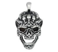 Akzent Ciondolo in acciaio inox color argento, per uomo, ciondolo a forma di teschio, larghezza 2,2 cm, chiusura con occhielli, ciondolo senza collana, regalo per uomini, 100% impermeabile e delicato