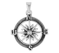 Akzent Ciondolo in acciaio inox color argento, per uomo, con bussola, larghezza 3,8 cm, chiusura con occhielli, ciondolo senza collana, regalo per uomini, 100% impermeabile e delicato sulla pelle