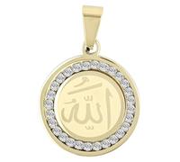 Akzent Ciondolo in acciaio inox per unisex, con scritta Allah, larghezza 2,0 cm, chiusura con occhielli, ciondolo senza collana, regalo per uomo e donna, 100% impermeabile e delicato sulla pelle, 2.5