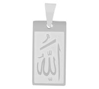 Akzent Ciondolo unisex in acciaio inox, con scritta Allah, larghezza 2,6 cm, chiusura con occhielli, ciondolo senza collana, regalo per uomo e donna, 100% impermeabile e delicato sulla pelle, 1.5
