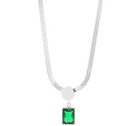 Akzent Collana con ciondolo da donna in acciaio inox, 40 + 5 cm, con zirconi in verde, chiusura a moschettone, regalo per uomini, donne, 100% impermeabile e delicato sulla pelle, 40, Acciaio