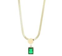 Akzent Collana con ciondolo da donna in acciaio inox, 40 + 5 cm, con zirconi in verde, chiusura a moschettone, regalo per uomini, donne, 100% impermeabile e delicato sulla pelle, 40, Acciaio