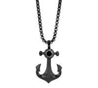 Akzent Collana da uomo e da donna, in acciaio inox, 60 cm, colore nero, con ciondolo, lavorazione robusta, per un aspetto elegante
